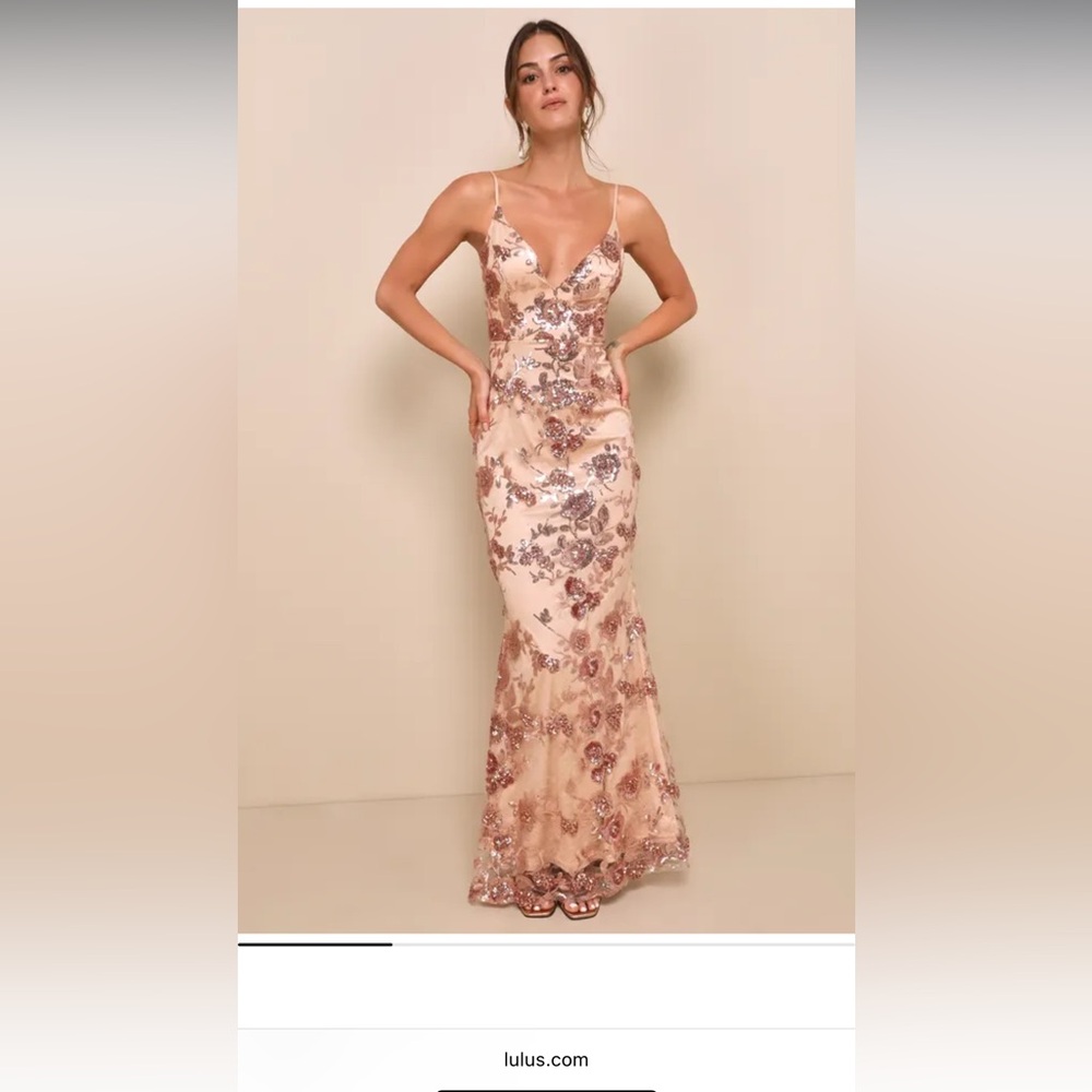 Lulus Shine Language Rose Gold Sequin Mermaid Maxi Dress